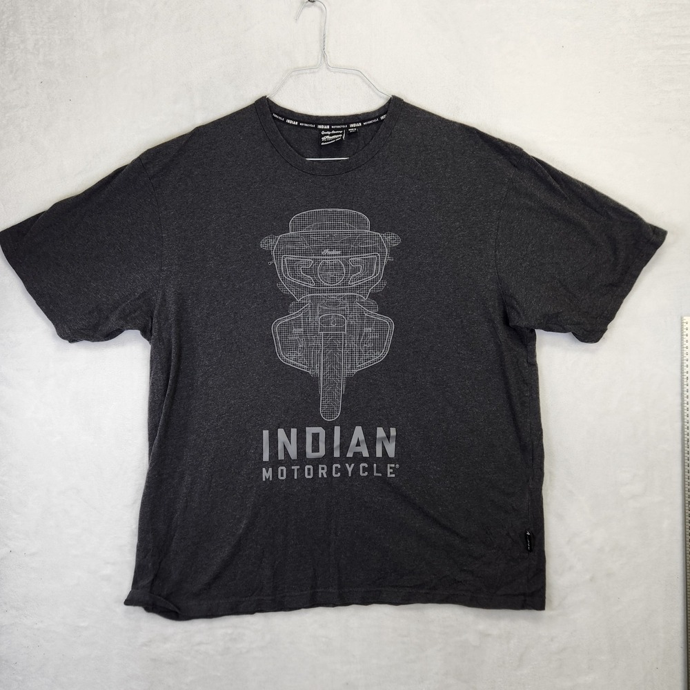 Indian Motorcycle Mens Graphic T-Shirt‎ Charcoal Grey Blueprint Logo 2XL